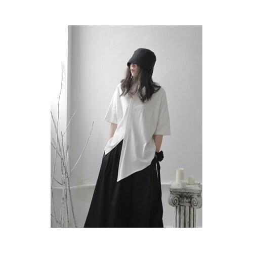 Women Asymmetrical Split Big Size T-shirt New Round Neck Three-quarter Sleeve Fashion Tide Spring Summer 2020 1T241