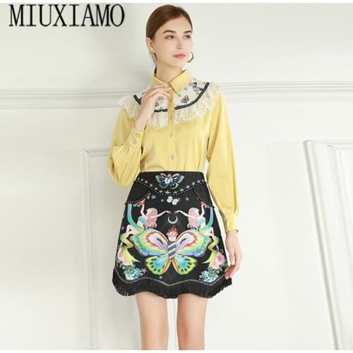 MIUXIMAO Best Quality 2021 Office Lady SpringTwinset Elegant Half Sleeve Top Luxury Flower Butterfly Print Suits Women Vestido