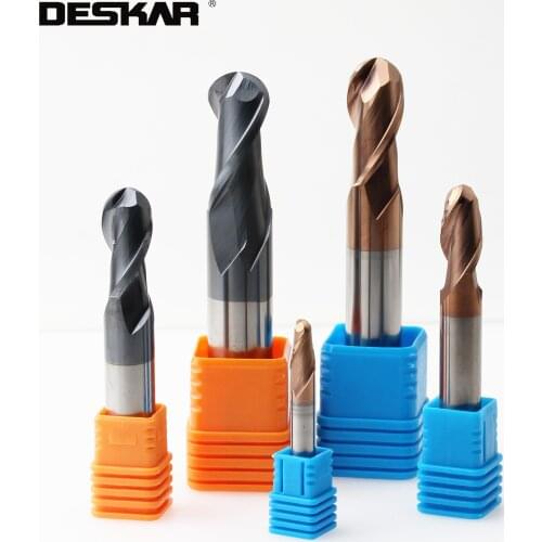 1PC DESKAR R4x8x20x100 R5x10x20x100 R6x12x25x100 R7x14x30x100 R8 R9 R10 Ball Nose Endmills CNC Lathe Cutting Tools 2F
