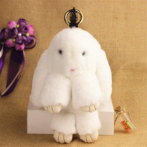 18cm Fluffy Faux Rex Rabbit Fur Keychain Pompom Bunny Keyring Trinket Hare Toy Car Key Ring Doll Women Bag Charms Party Gift