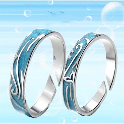2020 new arrival Original blue fish sea wedding ring Tibetan sliver Pair couple set love adjustable wholesale open ring GMNR238