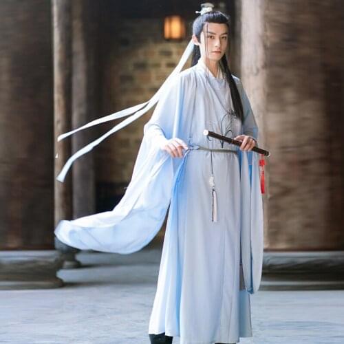 2021 traditional chinese clothes hanfu robe men male set streetwear dance costume ancient swordsman clothing round neck robe