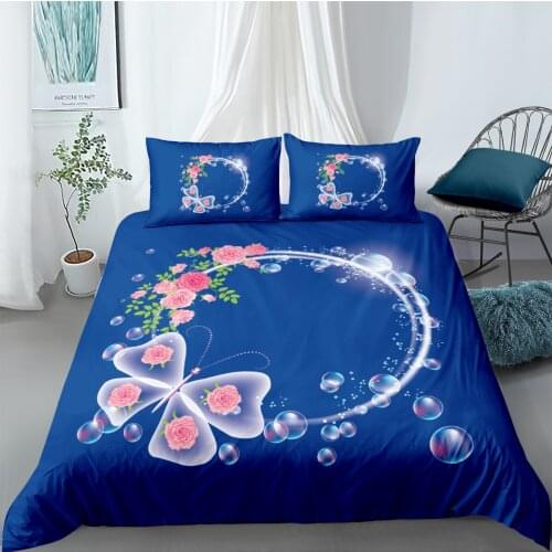 3D Duvet Cover Sets Bedding Sets Bedding Bag Pillow Shams King Queen Full Double Size Butterflie and Flower Custom Bedding sets