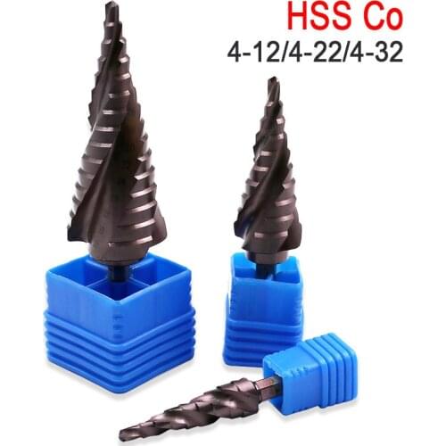 4-12 4-22 4-32 HSS Spiral 3 Blade Flute Steel Cone Step Drill Bits for Metal High Speed Steel Wood Hole Cutter Cone Drill