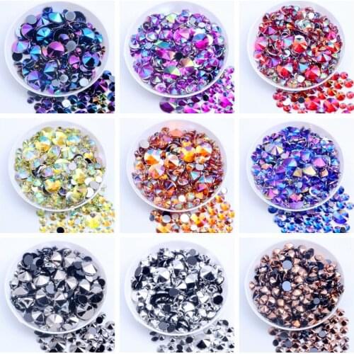Acrylic Rhinestones AB Colors Flatback Pointed 60pcs 6mm Silver Foiled Glue On Beads For Nails Art Phone Cases DIY Decorations