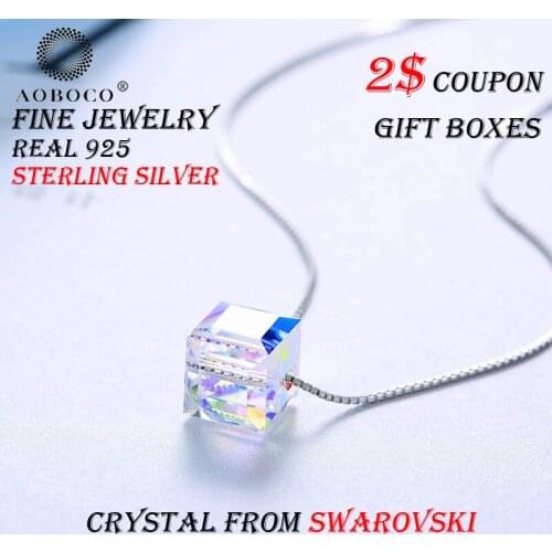 AOBOCO Brand Plain Aurora Cube Pendent Choker Necklace ,Crystal From Swarovski ,With Gift Boxes For Women Girl Friend