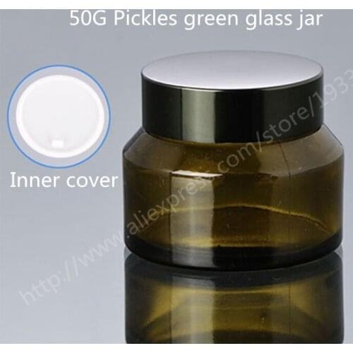 Free shipping 200pcs/lot 50G Pickles Green Cream glass jar, oblique shoulder cream bottles, packaging travel cosmetics bottles