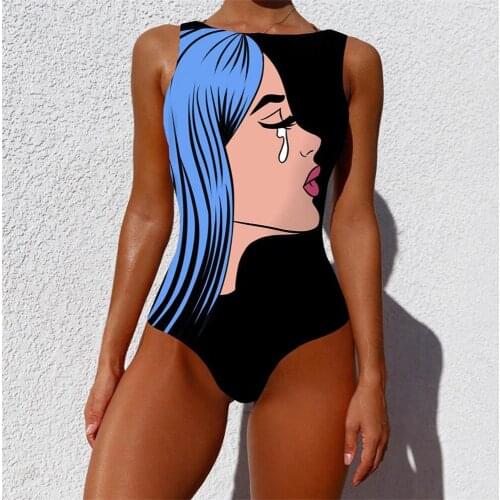 High Neck Sexy Women Print One Piece Swimsuit Female High Cut Bathing Suit Swimwear Backless Brazilian Monokini