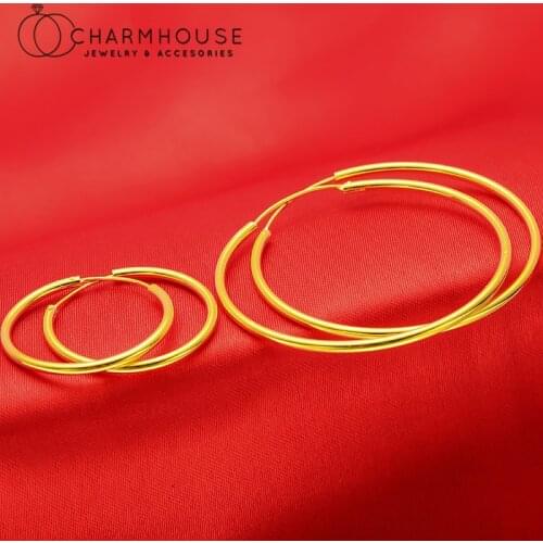 Big Hoop Earrings For Women 24K Yellow Gold Color 20/45mm Round Circle Ear Cuff Brincos Femme Wedding Jewelry Accesories Bijoux