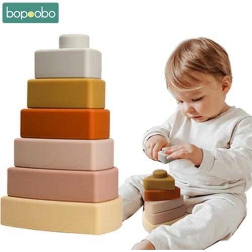 Bopoobo 6PCS/Set Triangular Silicone Color Building Blocks Educational Toys Nordic Style Early Childhood Education Products