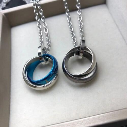 Punk Chain with Double Ring Necklace for Women Men Ring Pendant Gothic Grunge Aesthetic Egirl Alternative Fashion Jewelry jp