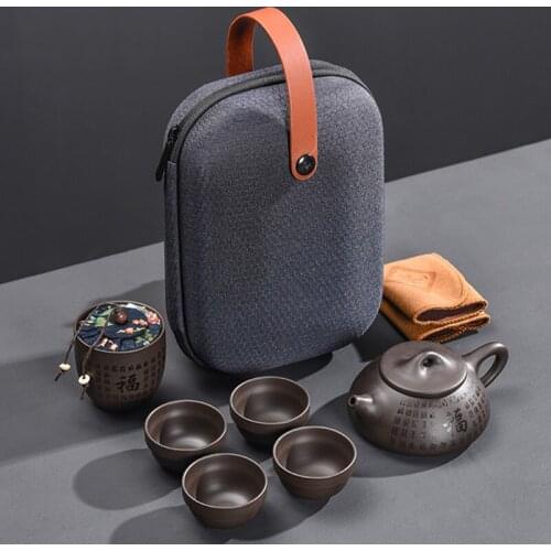 Purple Sand Tea Set Chinese Kung Fu Teaset Ceramic Portable Teapot Set Outdoor Travel Gaiwan Tea Cups of Tea Ceremony Teacup