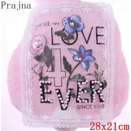 Prajna Flower Lace Tshirt Patch Sew On Beaded Patches Vinyl Transfer Embroidery Patches For Fabric Clothes Pearl Badge Applique