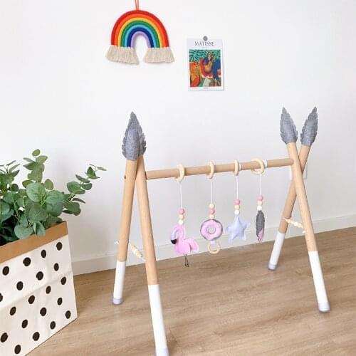 Wooden Nordic Style Baby Gym Play Frame Nursery Sensory Ring-Pull Toy Infant Child Clothes Rack Toddler Kids Room Decoration