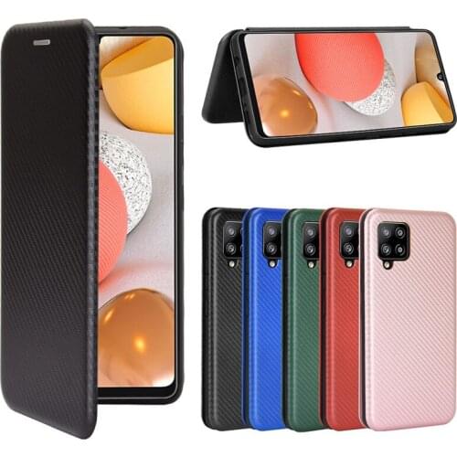 For Samsung Galaxy A42 5G Case Fashion Carbon Fiber PC Hard Card Holder Slim Leather Case For Samsung A42 5G Wallet Flip Cover