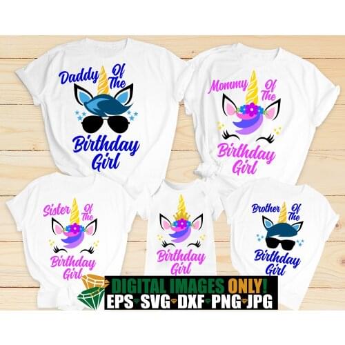 Cute Unicorn Birthday Girl Family Matching Tshirt Men Women Kids Clothes Funny Graphic T Shirts Dad Mom Son Daughter T-Shirt