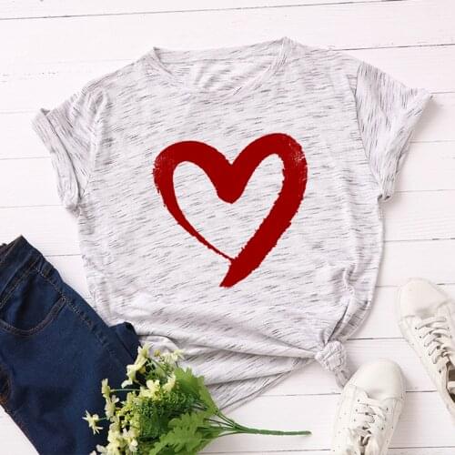 100% Cotton S-5XL Women T-shirts Graphic Tees Female Shirts Summer Tops Love Heart Print Funny T Shirt Girl Tee Top