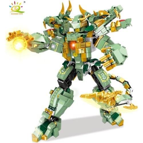 HUIQIBAO 782pcs Ninja Green Warrior Mecha Model Building Blocks City Soldiers Knight Weapons Robot Figures Bricks Toys for Child