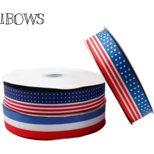 IBOWS 5yards 38mm Grosgrian Ribbon Flag Thermal Transfer Printed Ribbon DIY Hair Bow Accessories Festival Party Decorative Tape