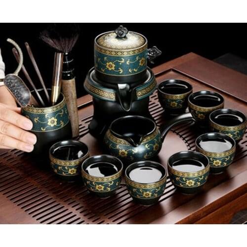 Ceramic Stone Grinding Semi-automatic Kung Fu Tea Set Teacup Tray Porcelain Service Gaiwan Tea Cups Mug of Tea Ceremony Teapot