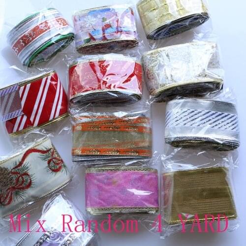 MIX4Yards 40-60mm Polyester Christmas Grid Ribbon Tape For Needlework Craft Decarotions Iron Wire Edge Ribbons Handcraft DIY Bow
