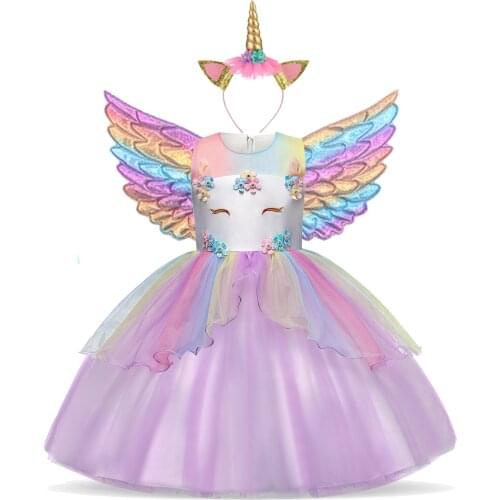 Girls Summer Dress Kids Party Prom Princess Dress Children Unicorn Anime Cosplay Clothes Girls Casual Mesh Patchwork Vestidos