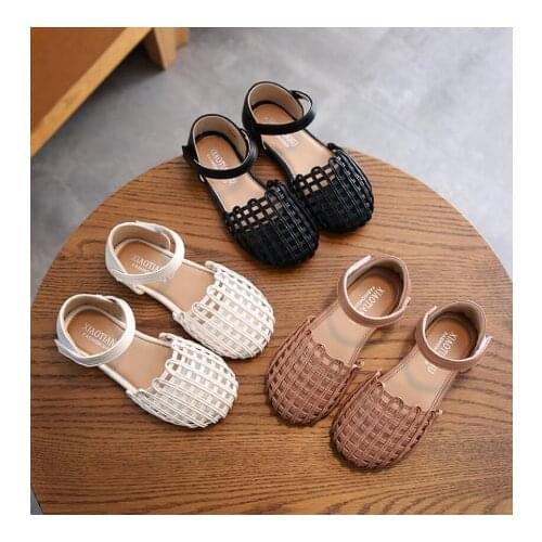 Summer Girls Sandals Fashion Cut-Outs Leather Sandals Kids Flat Solid Color Leisure Sandals Princess Beach Sandals