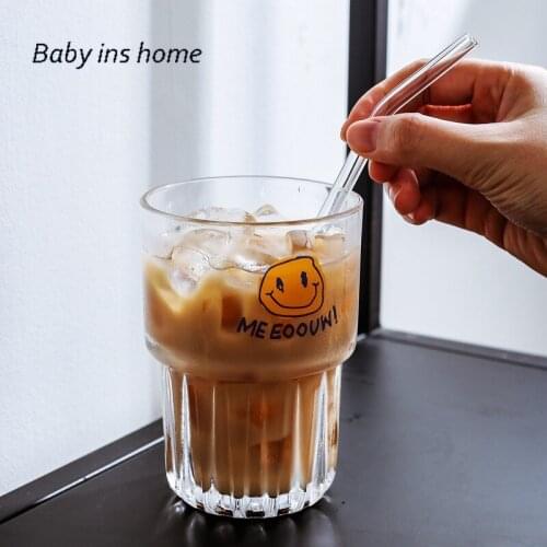 Cola Juice Cup Smile Face Cute Cup Drinkware 258ml 330ml Ins Ice Coffe Cup Milk Tea Cup Glass Can Be Superimposed Water Cup