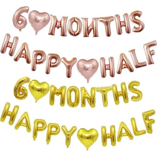 Half-year-old balloon set golden rose gold heart-shaped 6 months baby birthday set 6 months happy half aluminum balloon set