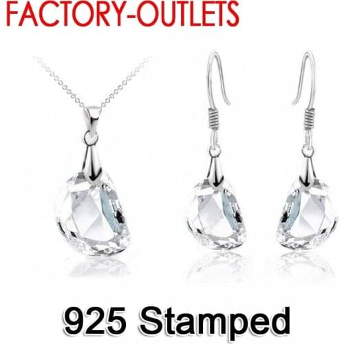 925 Sterling Silver Bridal Jewelry Sets CZ Austrian Crystal Necklaces Hoop Earrings Women Girls Engagement Anniversary