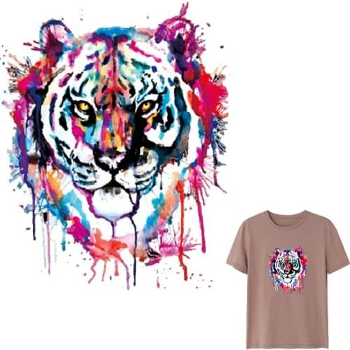 Watercolor Tiger Iron-on Transfers Patches For Clothing Vinyl Thermo Stickers Applique Diy Thermotransfer Stripes On Clothes Set