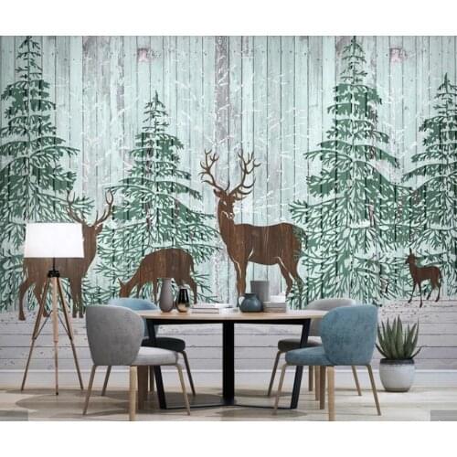 Nordic ELK Forest Wood Plank Wallpaper Mural for Living Room Sofa TV Background Wall Covering 3d Photo Wallpaper Nature Murals