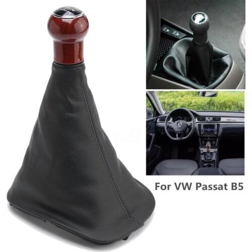 Newest 5 Speed Wood Gear Shift Knob Stick Gaiter Boot For V-W Golf Passat B5 Je-tta 99-04
