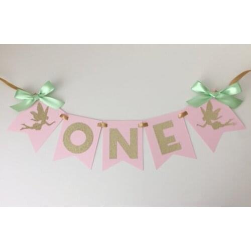 Personalized age and color Fairy birthday party high chair Banners baby shower buntings nursery room garlands photo booth