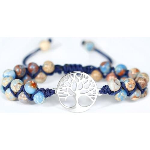 Tree Of Life Charm Bracelet Natural Stone Jaspers Beads Braided Bracelet Friendship Bracelet Lover Boho Jewelry Dropshipping