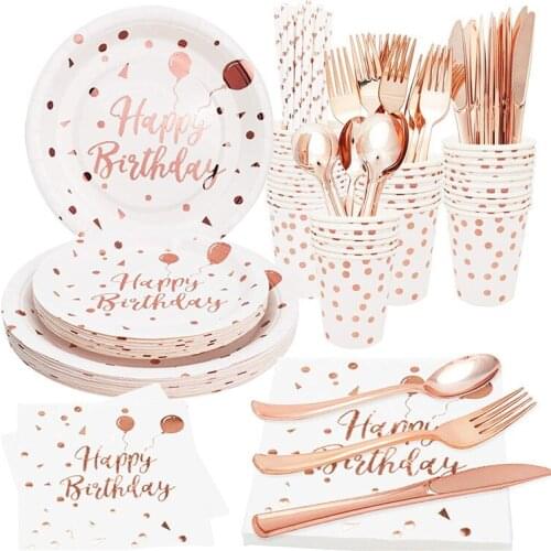 Rose Gold Happy Birthday Tableware Sweet Birthday Party Decor Birthday Theme Supplies Best Birthday Gift Gold Birthday Decor