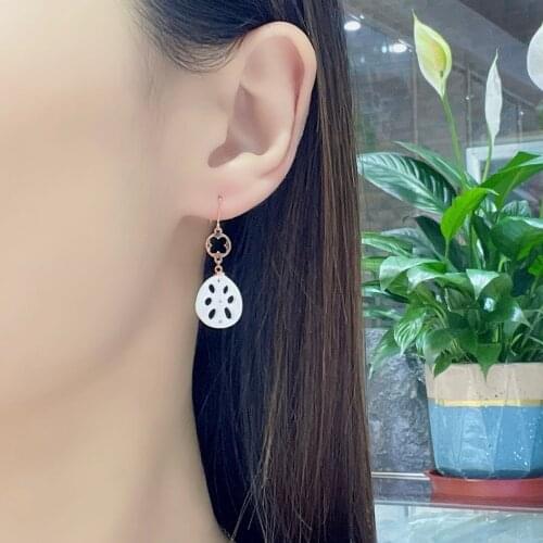 SHILOVEM 18k yellow gold real Natural white Jasper drop earrings classic fine Jewelry women wedding gift 12*14mm myme12145521hby