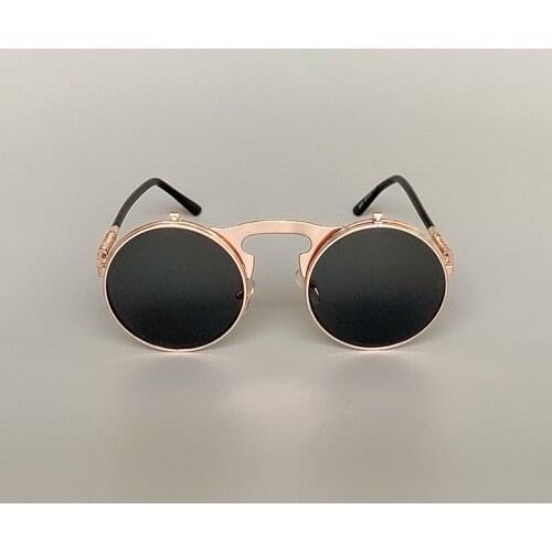 Steampunk Flip Up Sunglasses For Men Women Retro Round Metal Frame Sun Glasses Brand Design Eye Glasses Eyewear Shades UV400