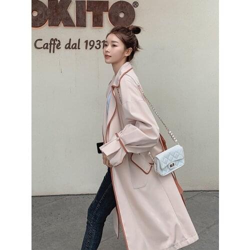 Womens Windbreaker Spring And Autumn New Korean Fashion Loose Solid Color High-quality Lace-up Long-sleeved Feminine Coat M091
