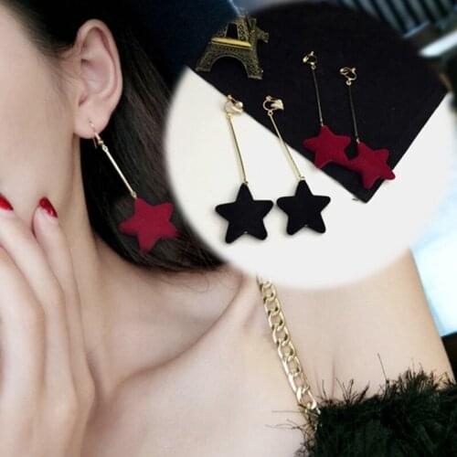 Grace Jun Korea Style Fashion Black and Red Colors Clip on Earrings No Ppierced for Women Party Wedding Long Pierced Earrings