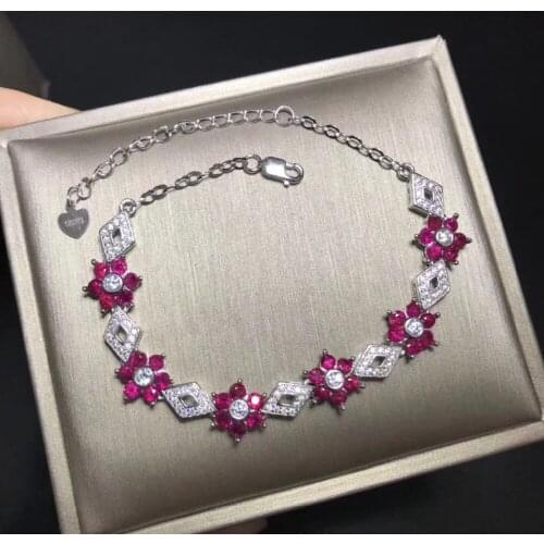Natural red ruby Bracelet Natural gemstone Bracelet 925 silver bracelet fashion elegant flowers women wedding fine gift jewelry