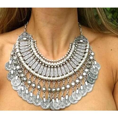Vintage Enthnic Bib Statement Collar Choker Coin Tassel Necklace Women India Tribal Afghan Festival Party Gypsy Boho Jewelry