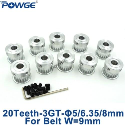 POWGE 10pcs 3GT 3MGT Timing Pulley 20 Teeth Bore 5mm 6.35mm 8mm for width 9mm 3GT Open Synchronous Belt GT3 pulley 20Teeth 20T