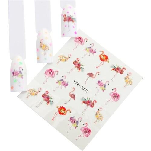 1 Sheet Flamingo Nail Stickers Water Decals Cute Animals Rabbit Owl Wraps Flora Watermark Adhesive Decoration Manicure