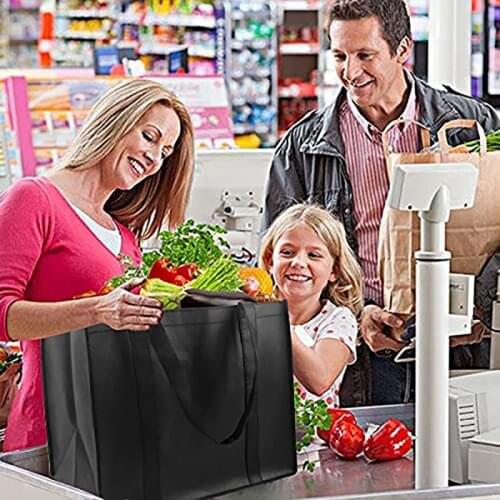 10 Pieces Heavy Duty Kitchen Reusable Grocery Bags Durable Shopping Tote With Handle Stands Upright Foldable Black