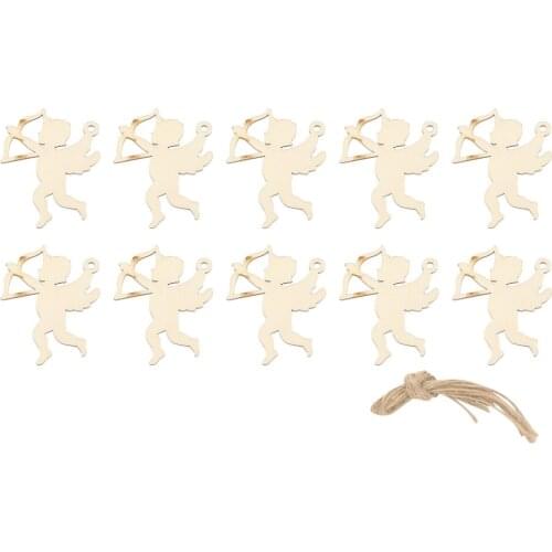 10PCS Cupid Shape Hanging Decor Wooden Hanging Ornament Xmas Tree Party Hanging Pendant with Hemp Rope for Home Christmas Weddin