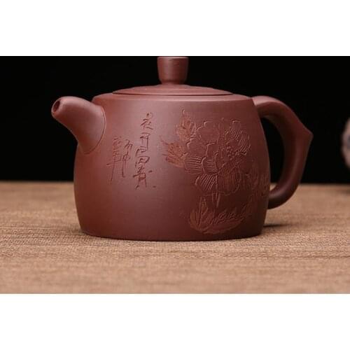 300ML Yixing Purple Clay Teapot Handwork Sculpture Flower Pattern Zisha Black Tea Kettle Kung Fu Tea Set Raw Ore Dahongpao Potes
