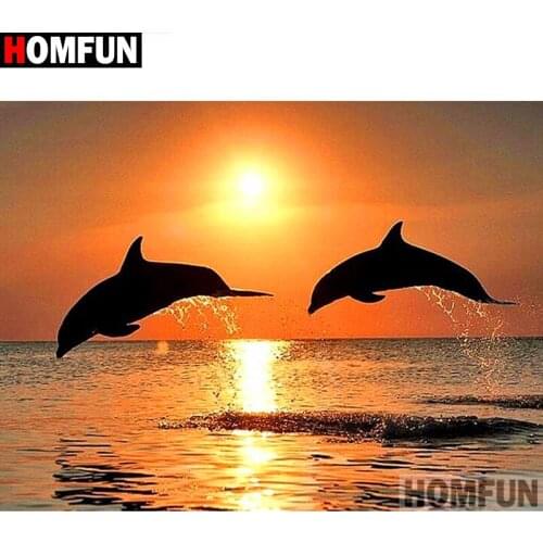 HOMFUN Full Square/Round Drill 5D DIY Diamond Painting "Dolphin sunset" 3D Diamond Embroidery Cross Stitch Home Decor A19292