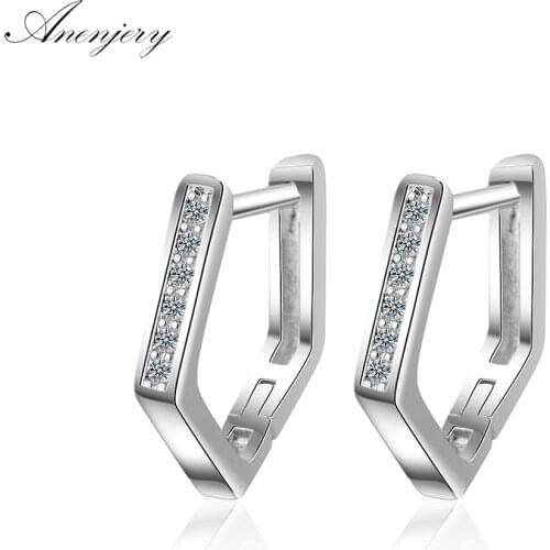 ANENJERY 925 Sterling Silver Simple Zircon Geometric Earrings For Women boucle d'oreille Earrings oorbellen pendientes S-E754