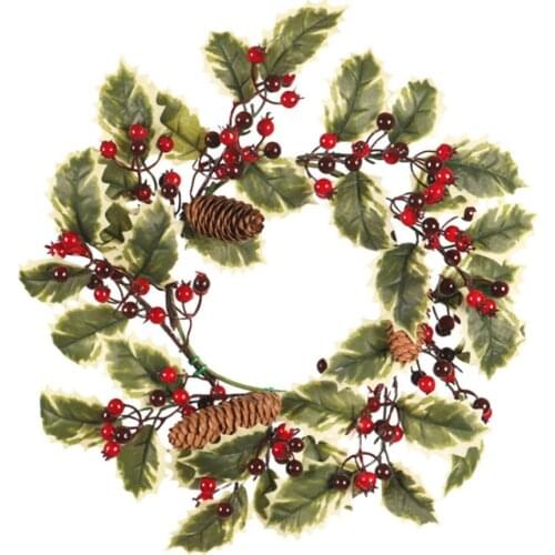 White Bordered Door Home Decorations Simulation Flower Garland 38cm Iron Ring Christmas Ornaments Artificial Pine Cones